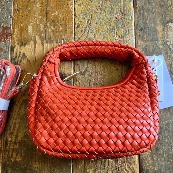 Mini Half moon orange wove bag/crossbody, vegan leather, NWT - Picture 2 of 5